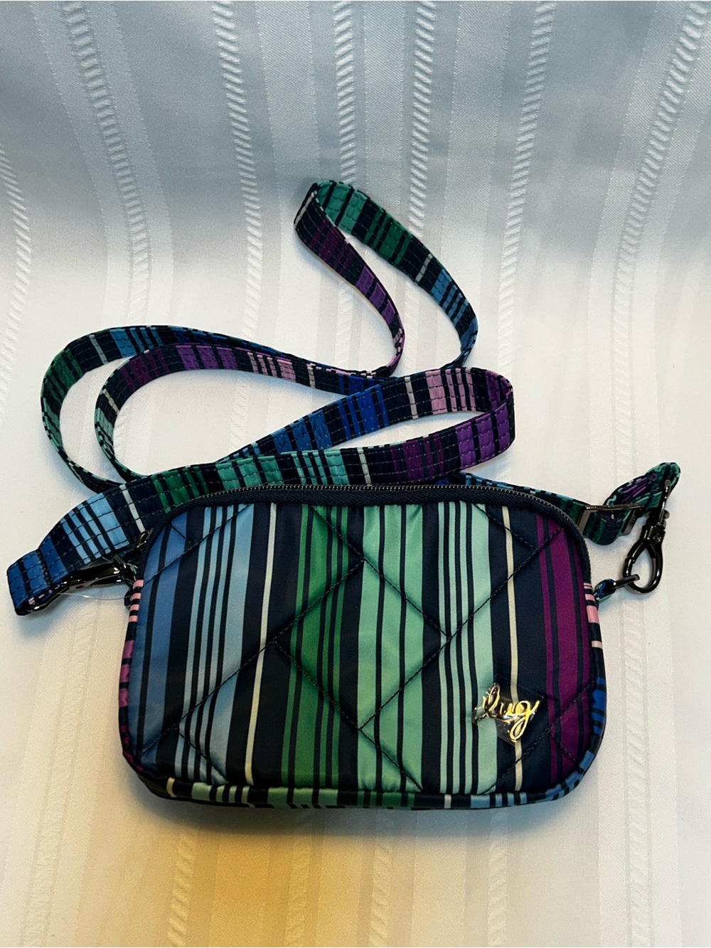 NWOT Lug Coupe SE Crossbody Shoulder Bag Belt Bag Purse Love Stripes Green Pink